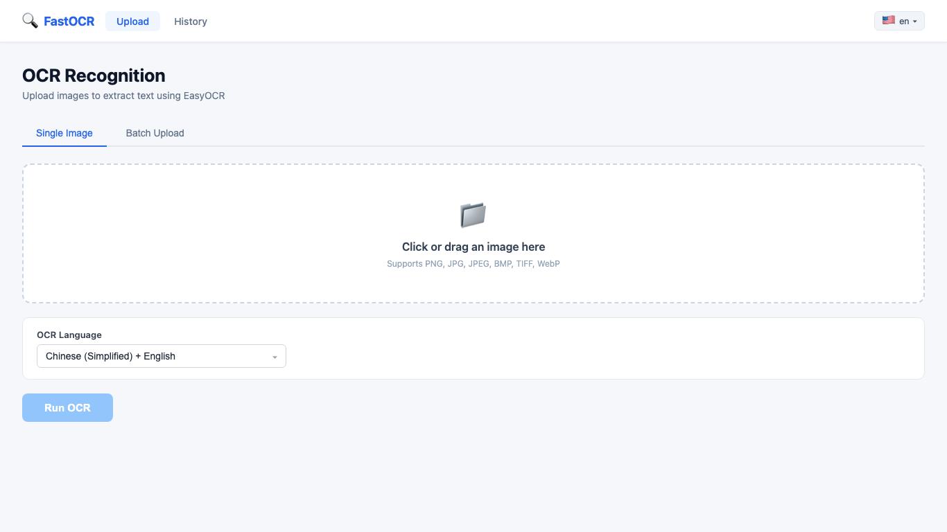 Fast OCR single image upload screen for extracting text from an image offline on Windows